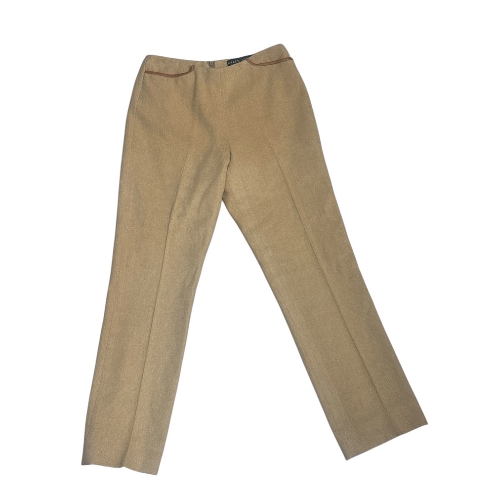 VTG Ralph Lauren Black Label Camel Wool Cashmere Trousers with Leather Trim